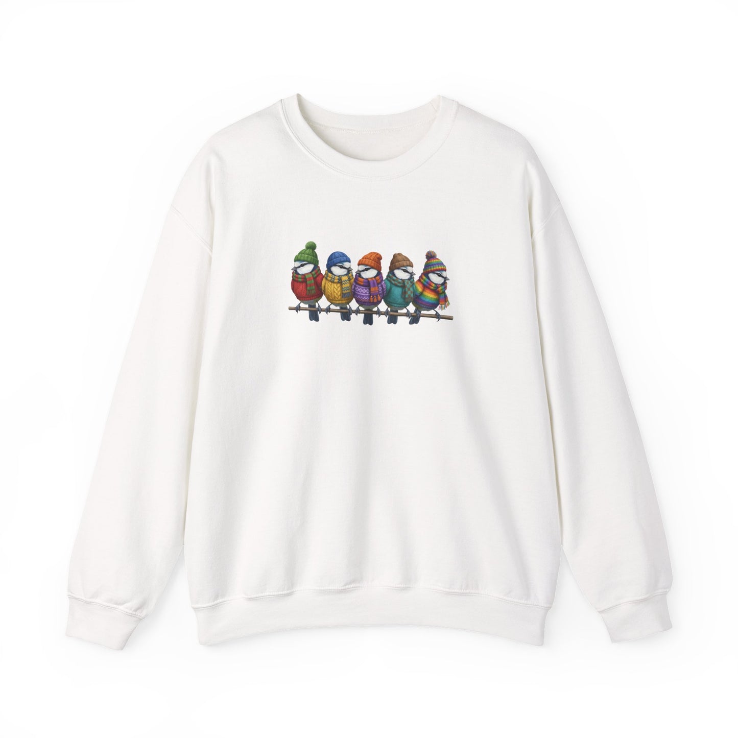 ブルーのシジュウカラ柄スウェットシャツ | バードウォッチャー クルーネック | 鳥好きの方へのユニセックス ソングバード ニットギフト