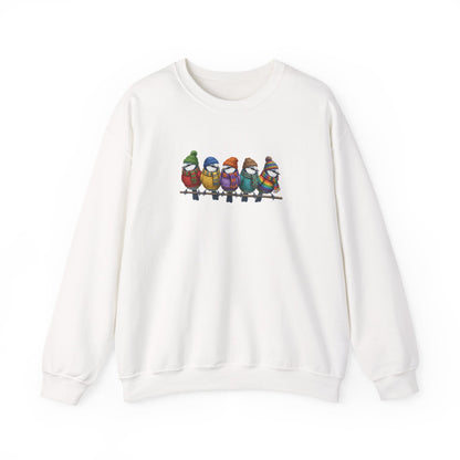 ブルーのシジュウカラ柄スウェットシャツ | バードウォッチャー クルーネック | 鳥好きの方へのユニセックス ソングバード ニットギフト