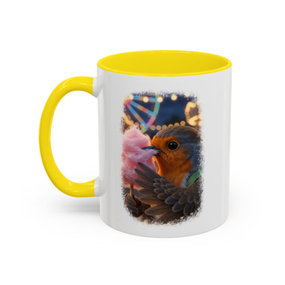 Rosi Rotkehlchen mit Zuckerwatte Keramiktasse – Kaffeebecher mit farbigem Henkel