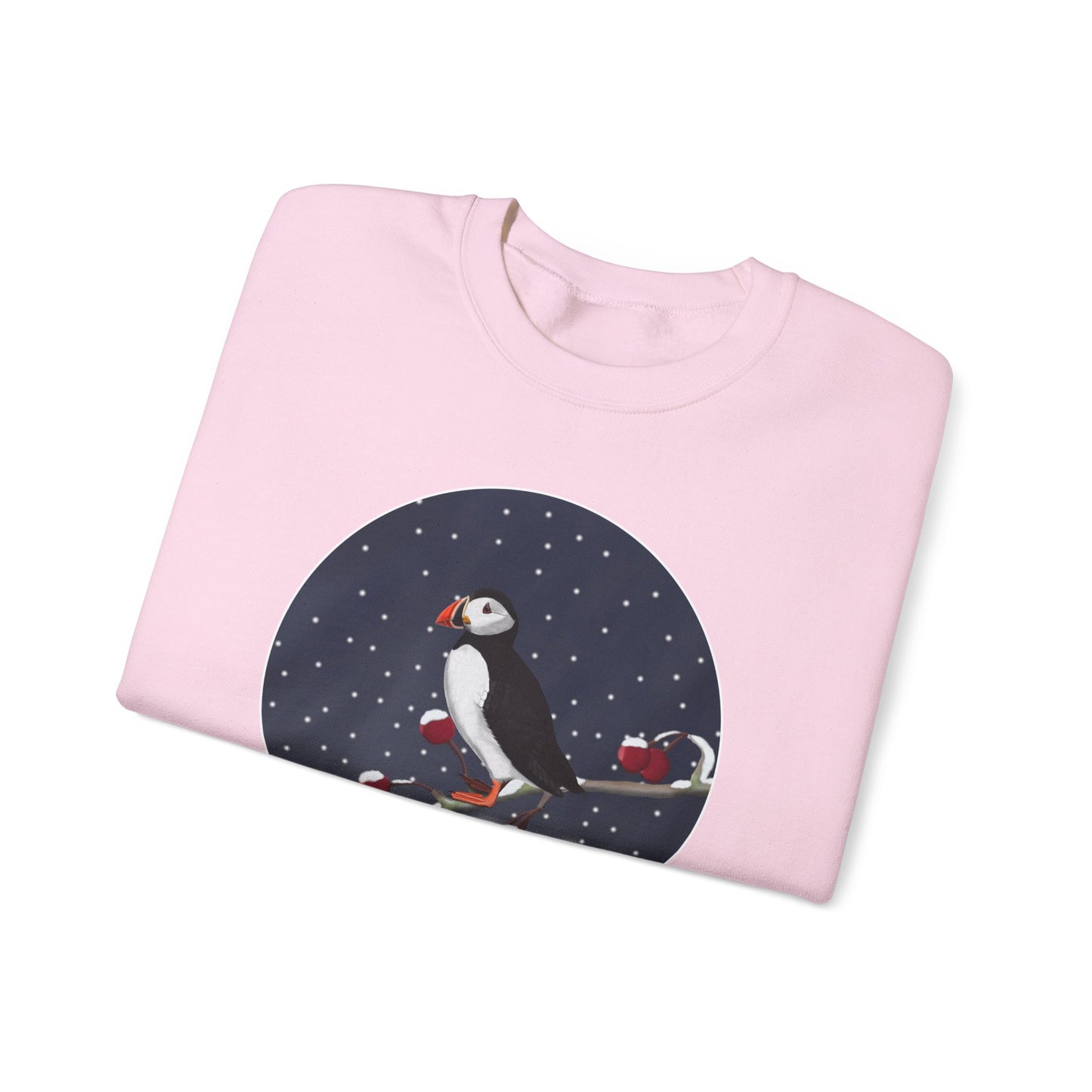 Puffin on a Winter Branch Birdwatcher Christmas Bird Sweatshirt