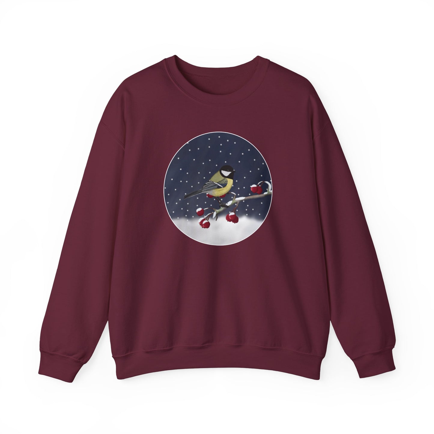 Chickadee on a Winter Branch Christmas Bird Sweatshirt