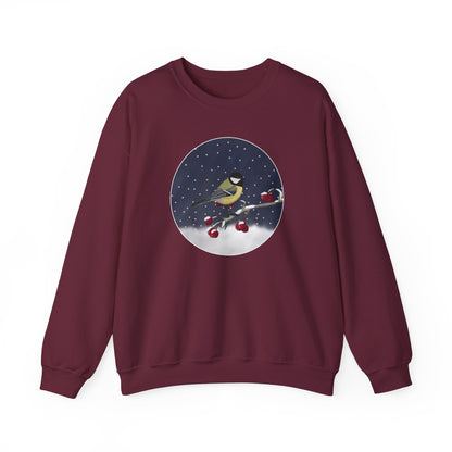 Chickadee on a Winter Branch Christmas Bird Sweatshirt