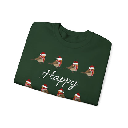 European Robin as Santa with Hat and Scarf Happy Holidays Birdwatcher Christmas Bird Sweatshirt