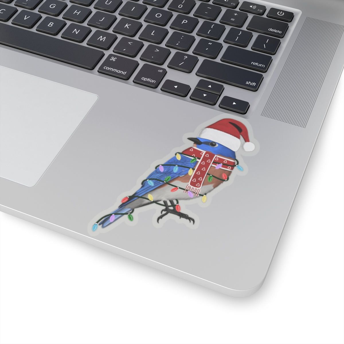 Bluebird with Fairy Lights Santa Claus Hat and Scarf Christmas Bird Sticker