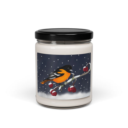 Baltimore Oriole on a Winter Branch Christmas Bird Art Scented Soy Candle, 9oz