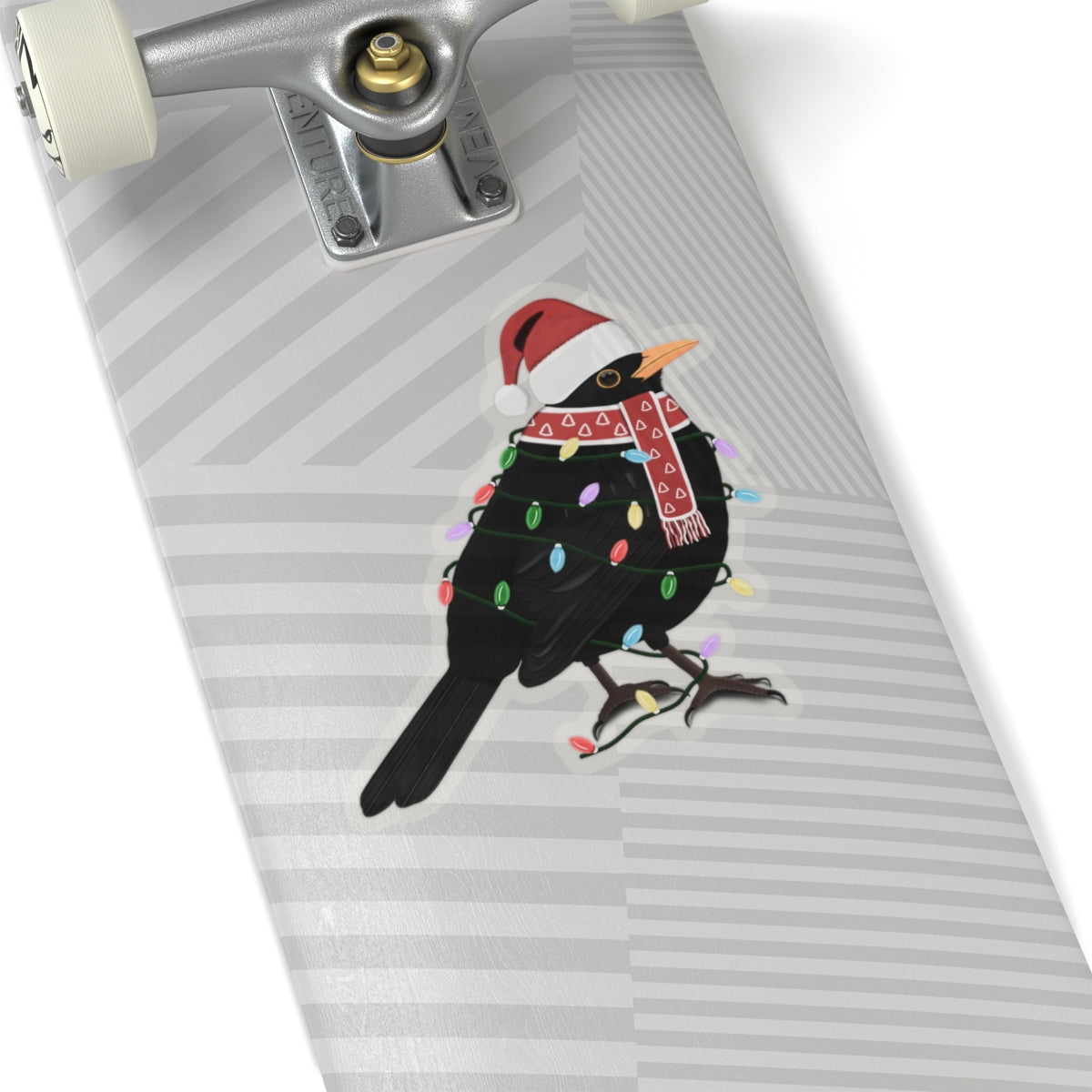 Blackbird with Fairy Lights Santa Claus Hat and Scarf Christmas Bird Sticker