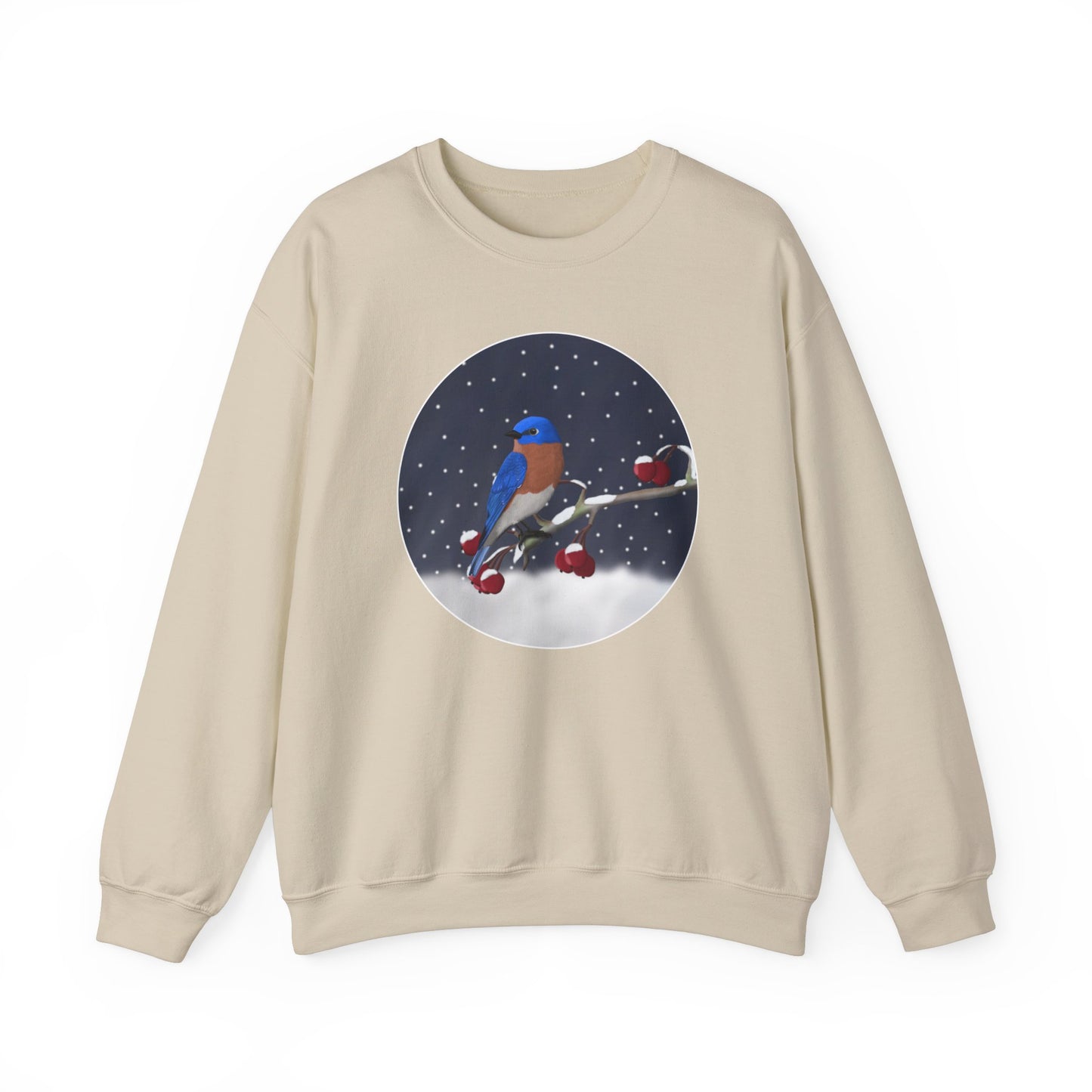 Bluebird on a Winter Branch Birdwatcher Christmas Bird Sweatshirt