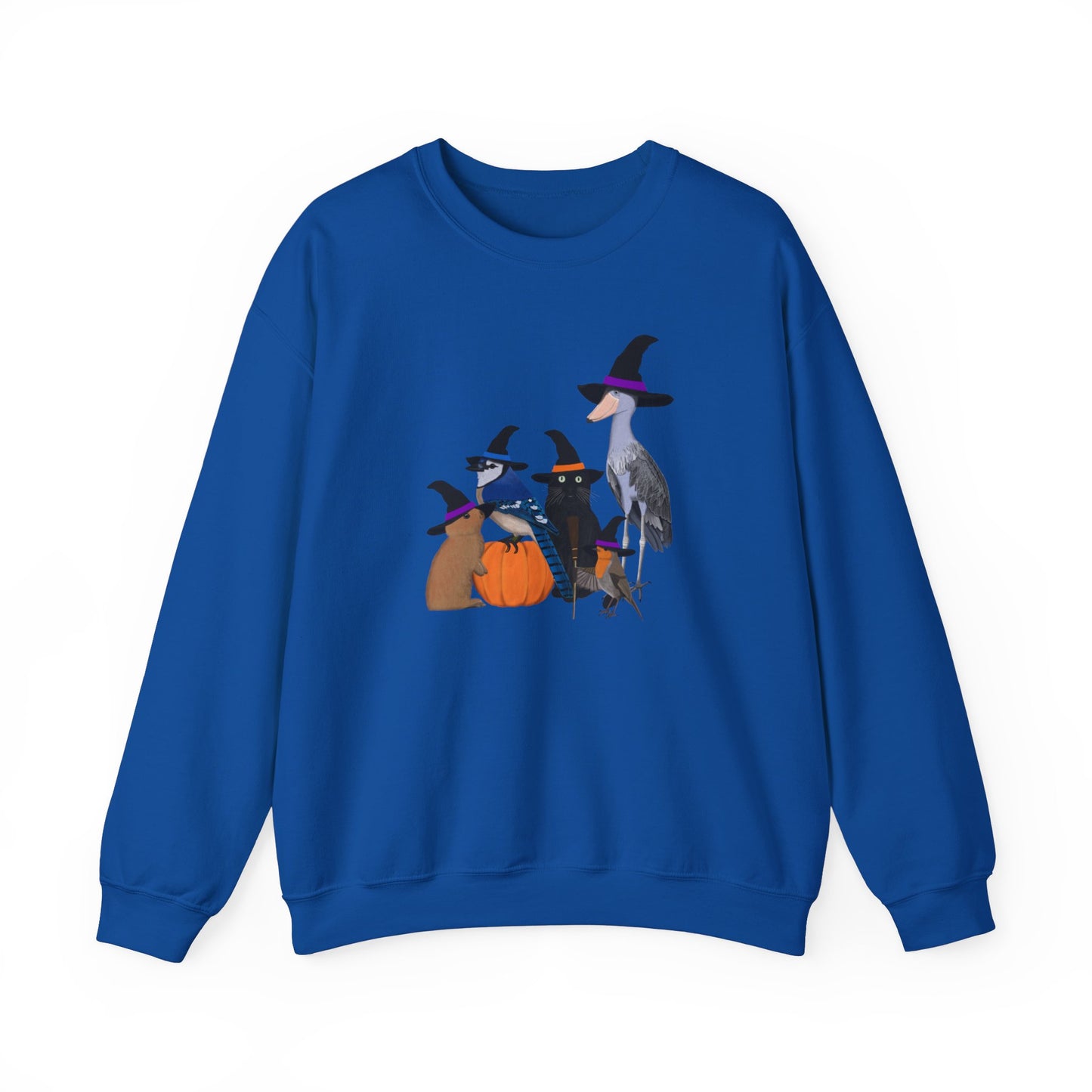 Robin Shoebill Blue Jay Rabbit with Cat Happy Halloween Birds Sweatshirt