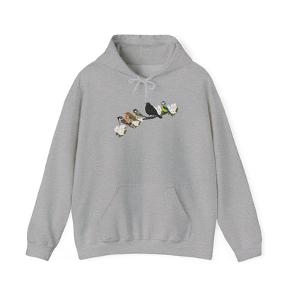 Vögel auf einem Ast Hoodie - Amsel Rotkehlchen Kohlmeise Spatz Kapuzenpullover für Vogelbeobachter & Naturliebhaber