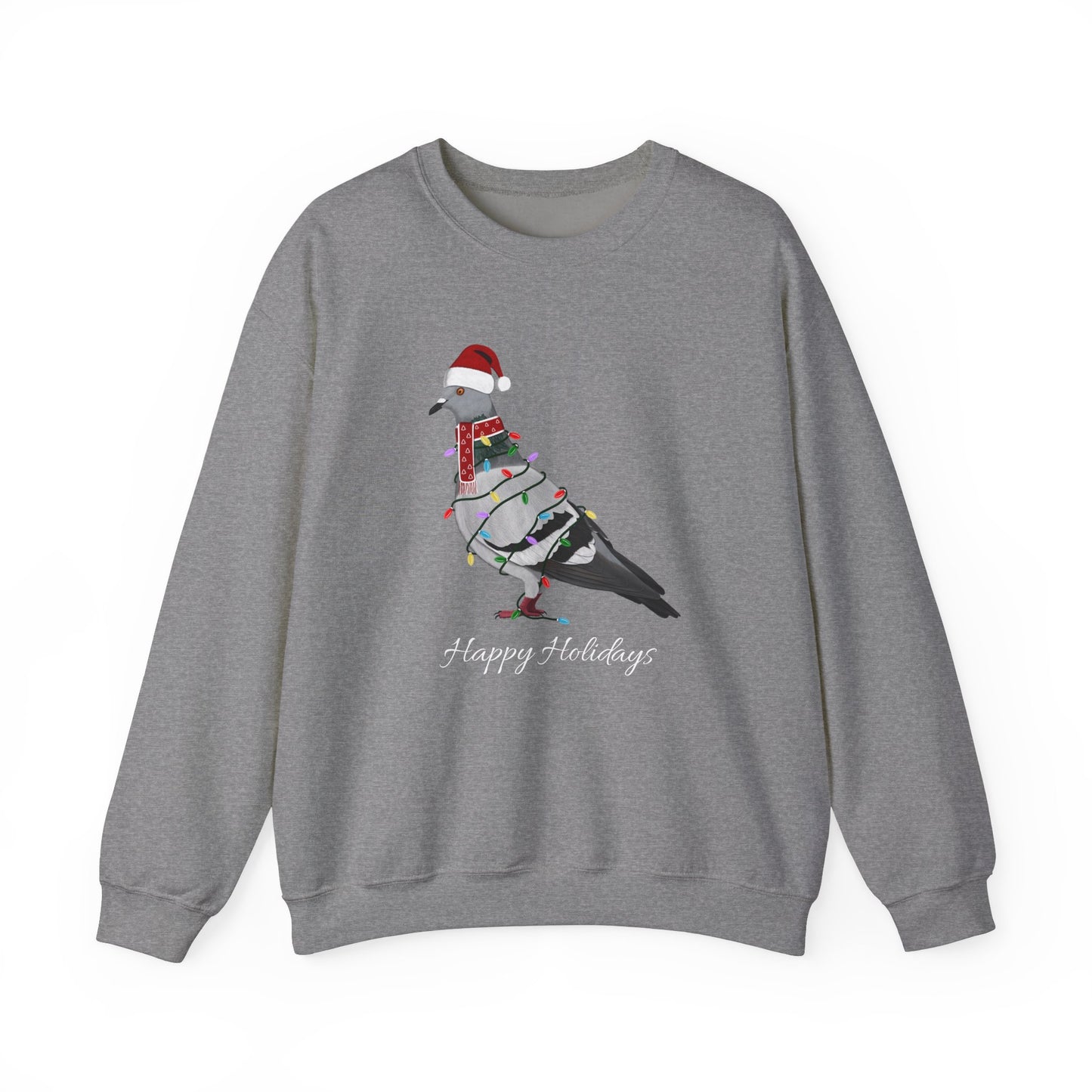 Pigeon with Fairy Lights as Santa Happy Holidays Birdwatcher Christmas Bird Sweatshirt