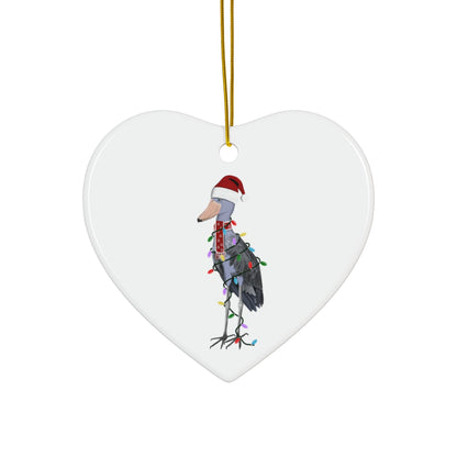 Shoebill as Santa Ceramic Bird Christmas Ornament | Durable Double-Sided Bird Lover Decor