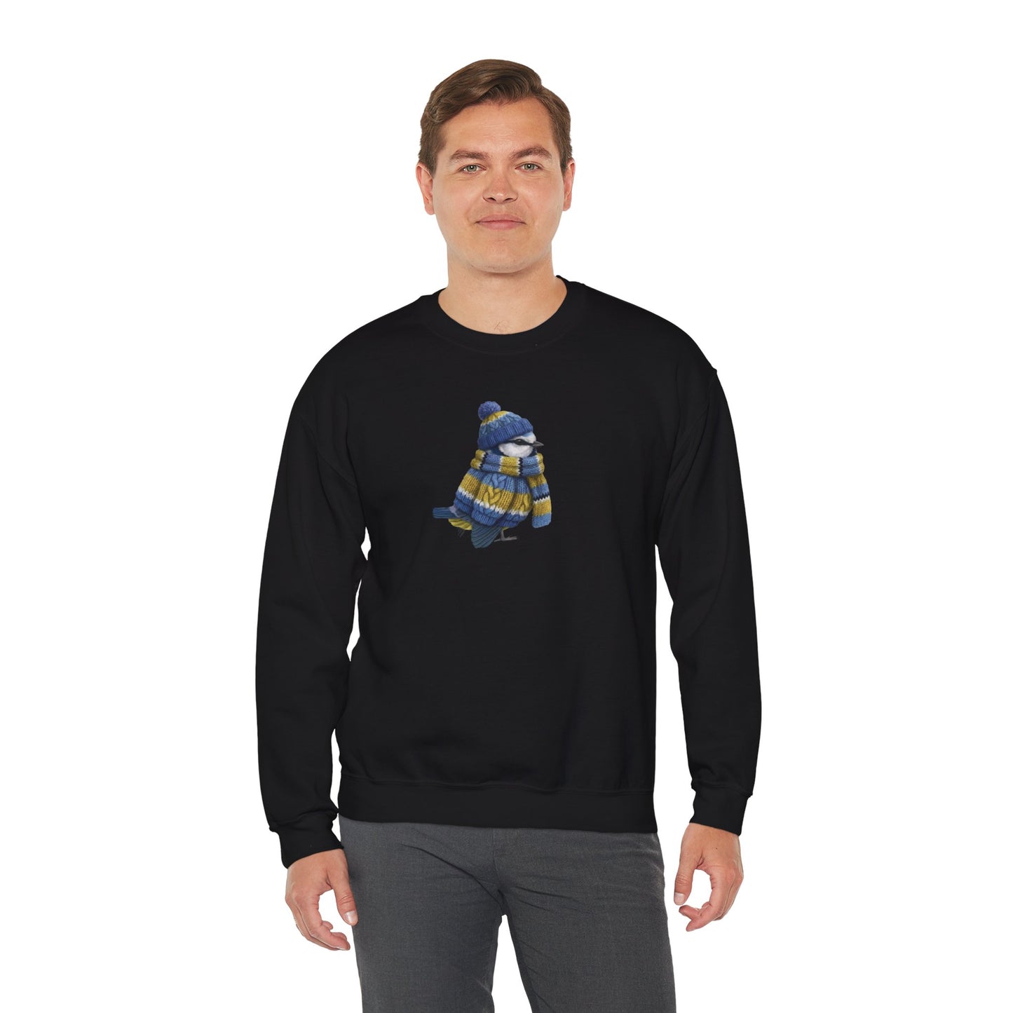 Blue Titmouse Winter Sweatshirt | Bird Watcher Crewneck | Unisex Songbirds Wearing Knit Gift for Bird Lovers