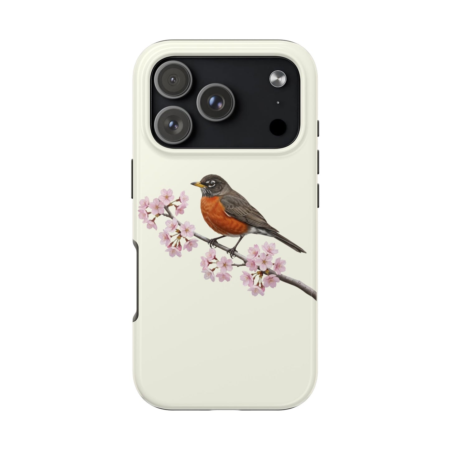American Robin & Cherry Blossom Tough iPhone Case Creamy White