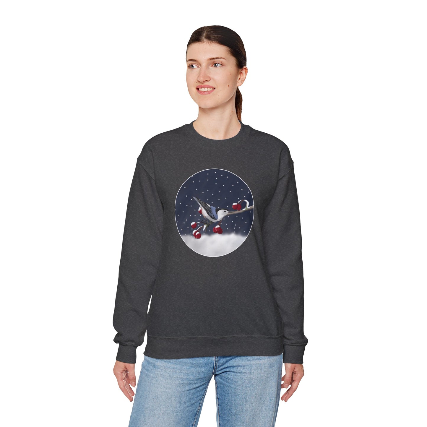 Nuthatch on a Winter Branch Christmas Bird Sweatshirt