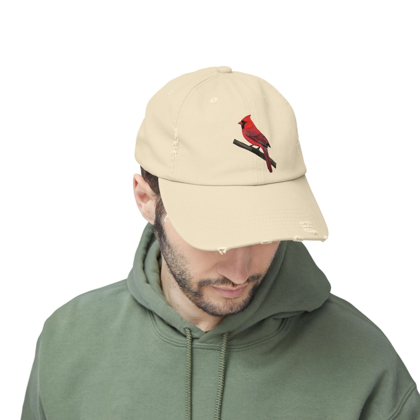 Northern Cardinal Bird Art Distressed Cap