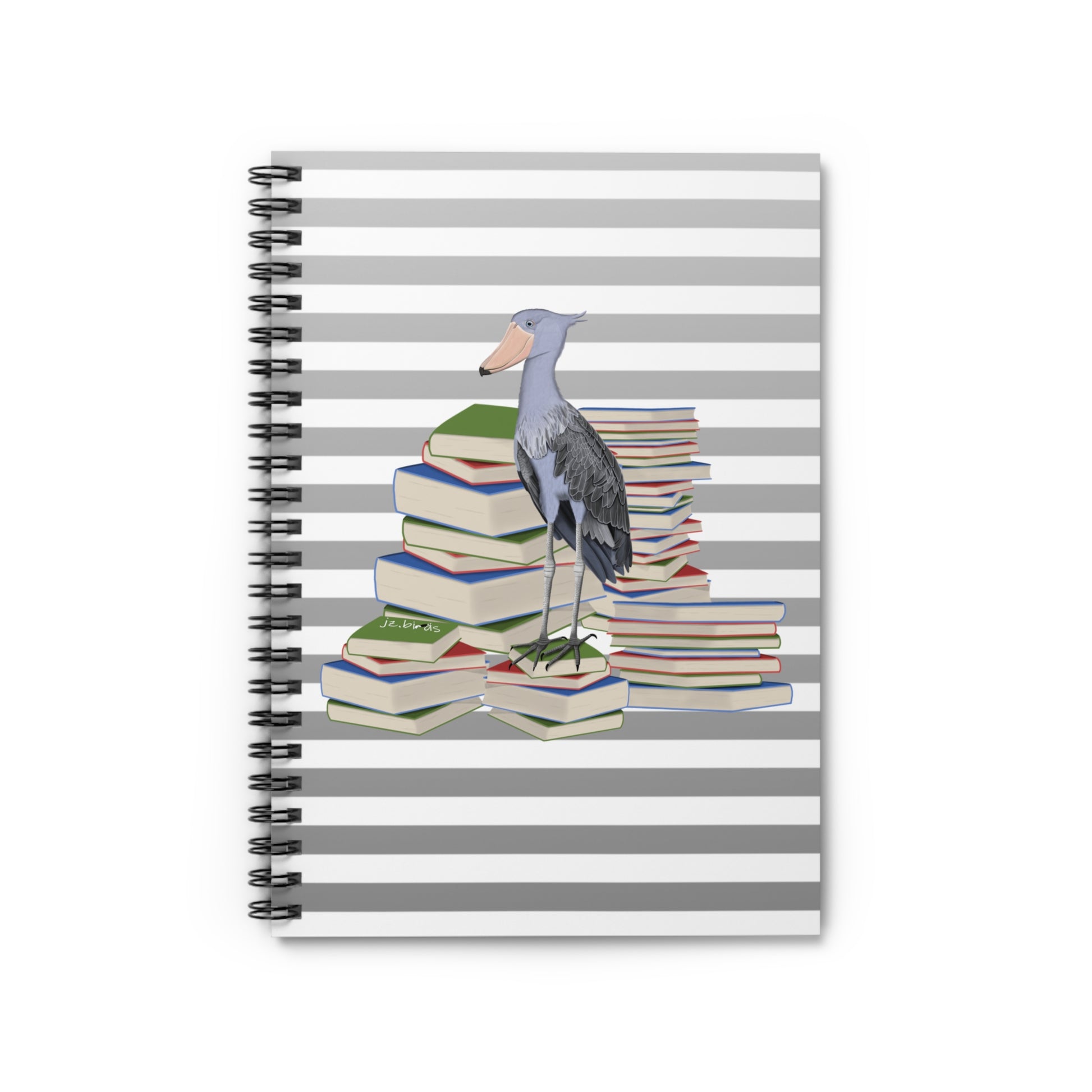 Shoebill Bird with Books Birdlover Bookworm Spiral Notebook Ruled Line