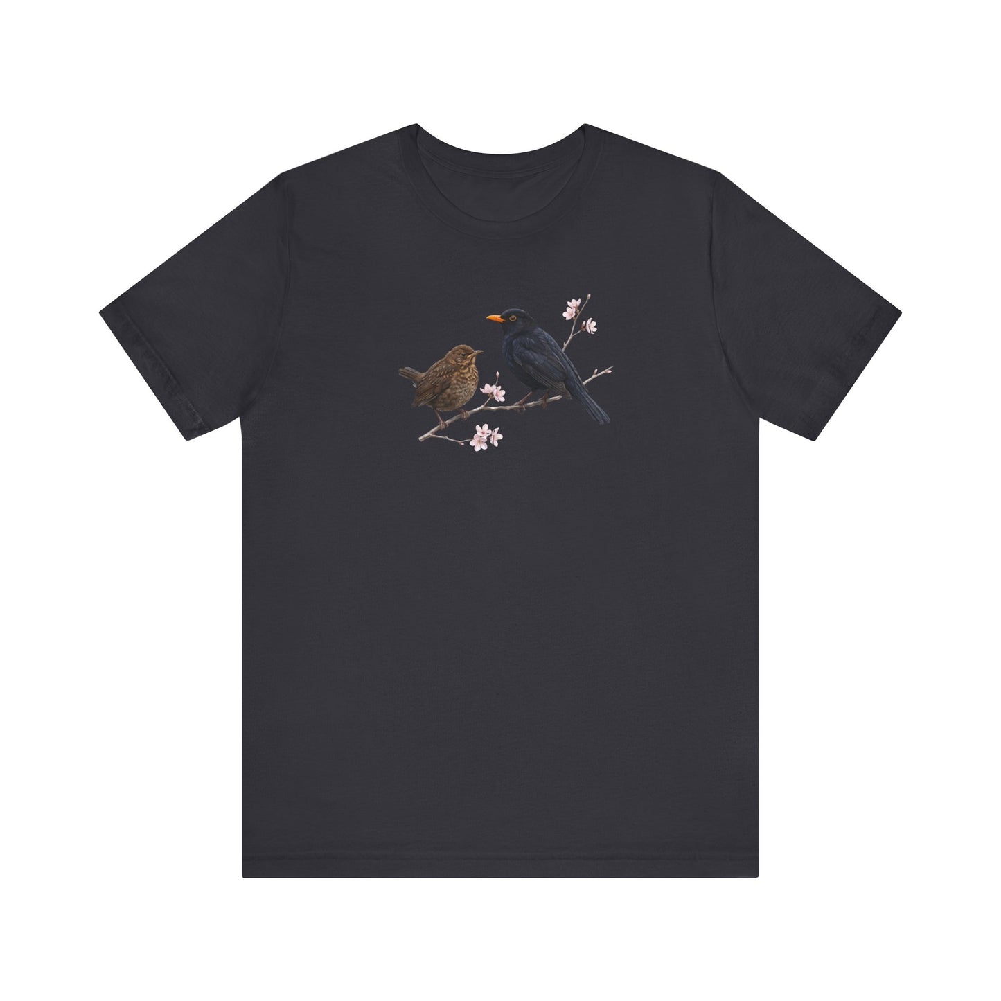 Amsel & Jungvogel T-Shirt | Frühlingsblüten Vogelmotiv für Vogelbeobachter