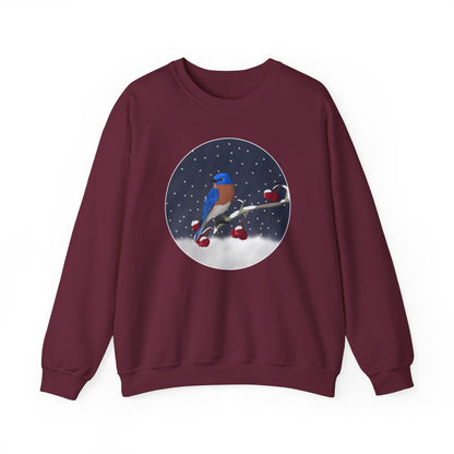 Bluebird on a Winter Branch Birdwatcher Christmas Bird Sweatshirt