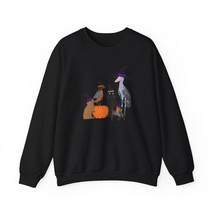 Robin Shoebill Rabbit with Cat Happy Halloween Birds Sweatshirt