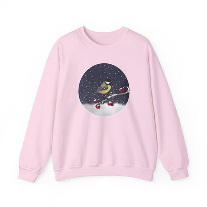 Chickadee on a Winter Branch Christmas Bird Sweatshirt