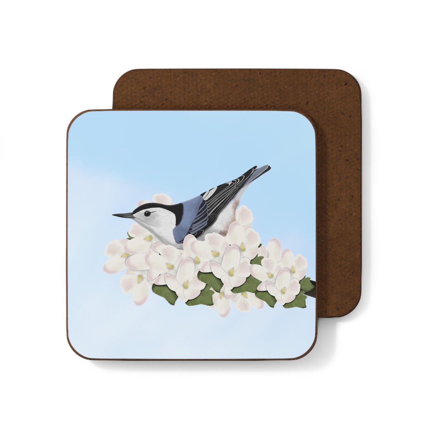 Nuthatch Apple Blossoms Bird Hardboard Coaster