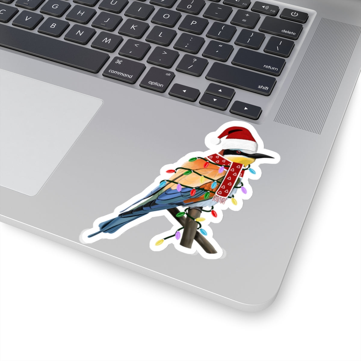 Bee-Eater with Fairy Lights Santa Claus Hat and Scarf Christmas Bird Sticker