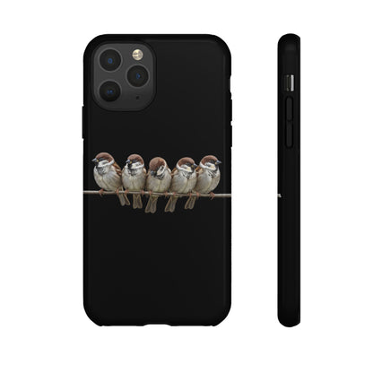 Feldsperlinge auf einem Ast Premium Handyhülle – Doppelt Geschützt & Rundum Bedruckt Schwarz