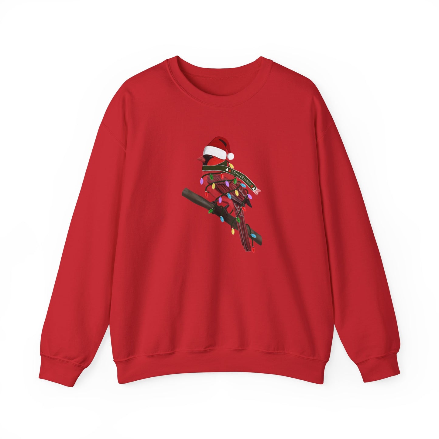 Cardinal with Fairy Lights Santa Claus Christmas Bird Sweatshirt