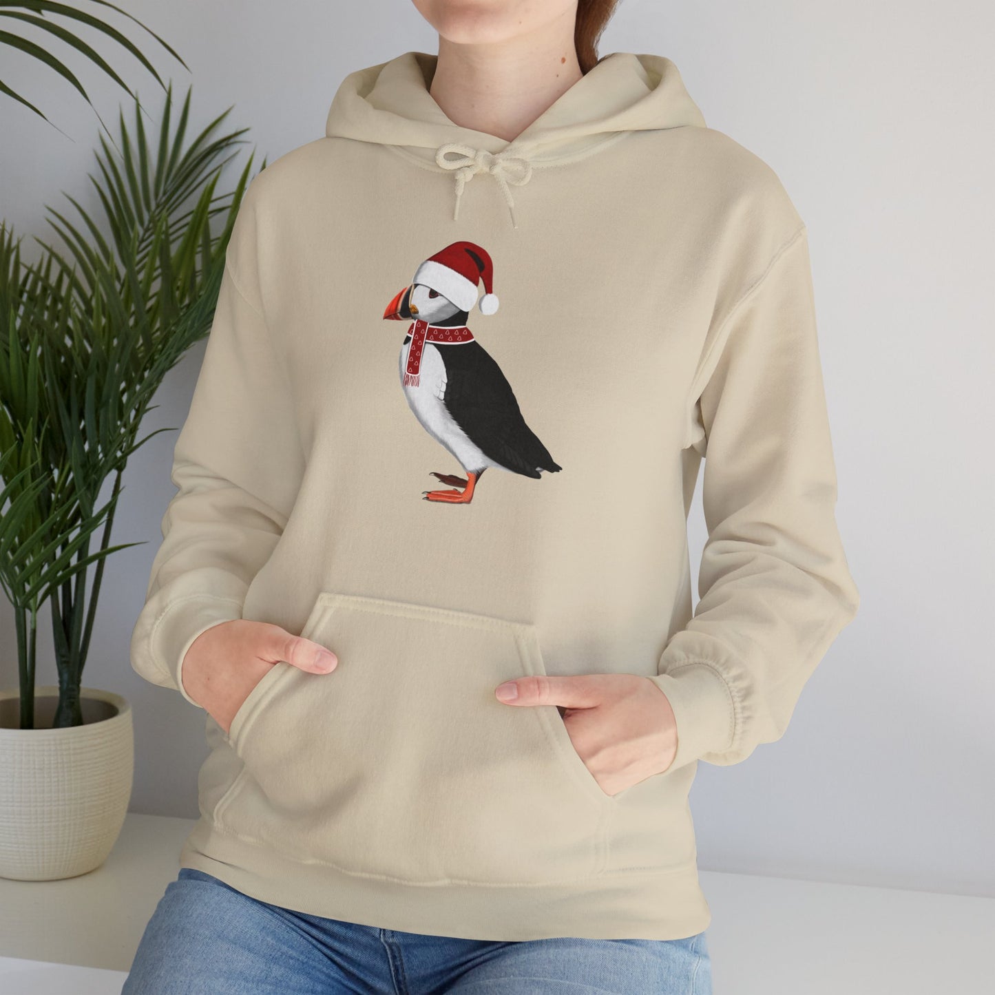 Puffin Christmas Bird with Santa Hat Birdwatcher Birdlover Hoodie