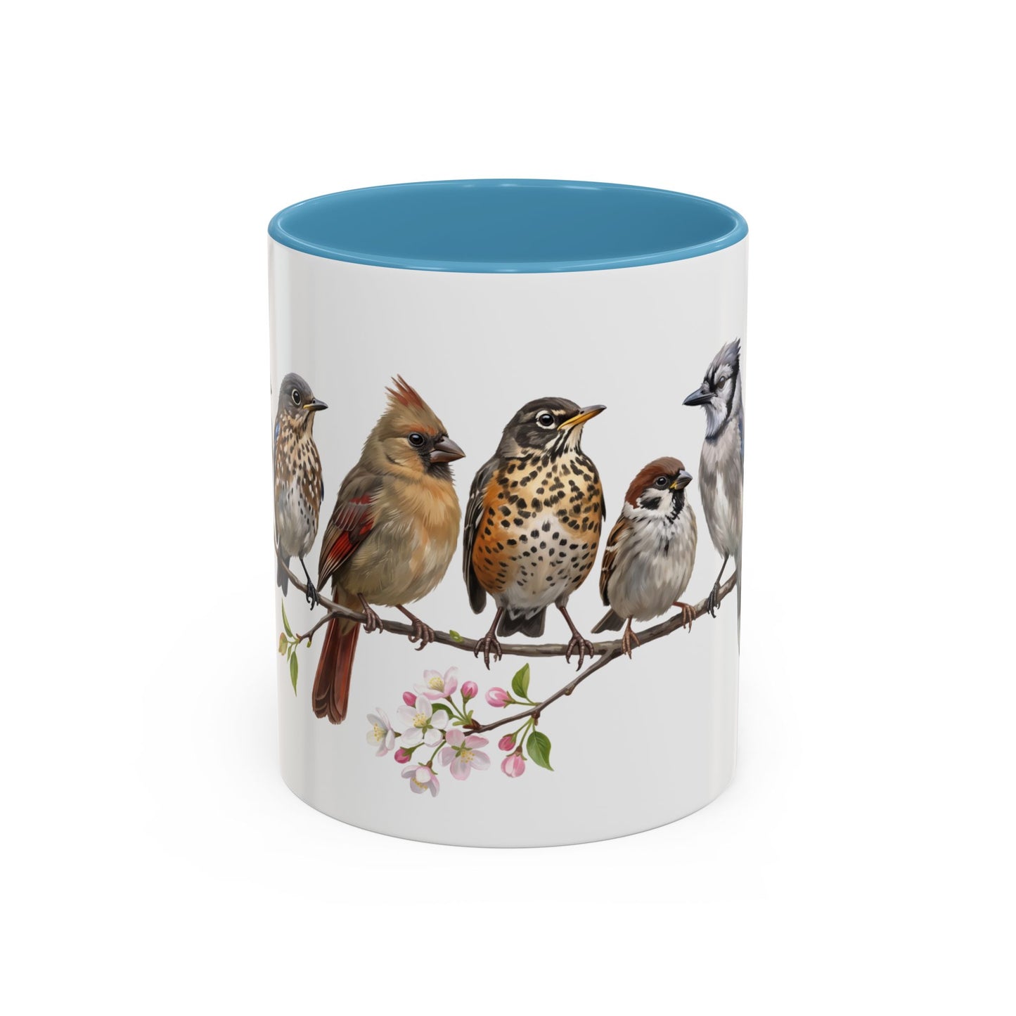 Blue Jay Cardinal Bluebird Little Owl Fledglings Two-Tone Mug | Spring Bird Lover Gift