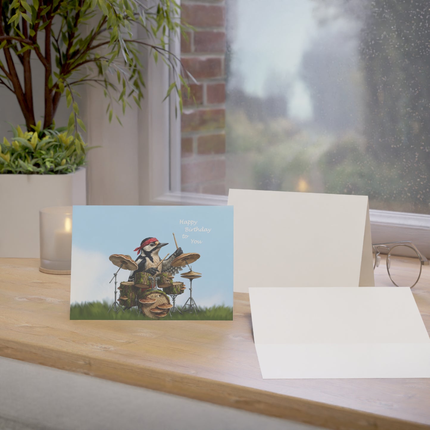 Woodpecker Birthday Cards – with Drums Card – Premium Matte Happy Bird Greeting