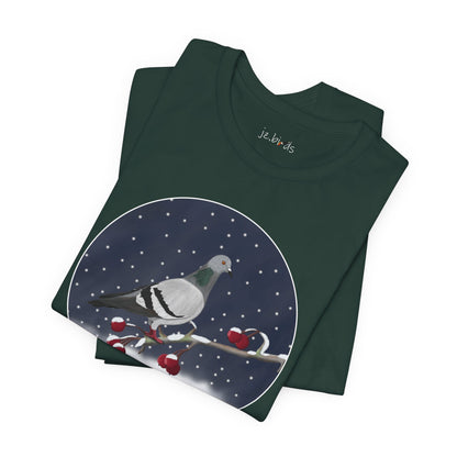 Pigeon on a Winter Branch Birdwatcher Christmas Bird T-Shirt