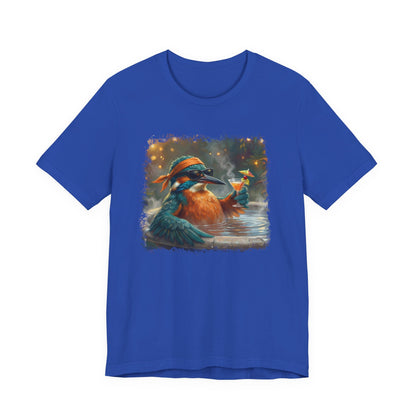 Funny Kingfisher T-Shirt | Bird with Sunglasses & Drink | Unisex Summer Tee