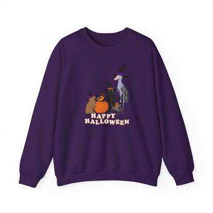 Robin Shoebill Oriole Rabbit with Cat Happy Halloween Birds Sweatshirt