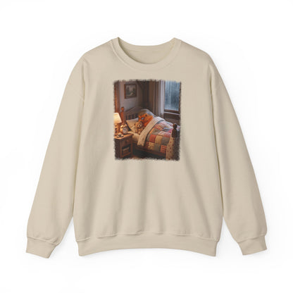 Süßes Rotkehlchen Sweatshirt im Bett mit Teddy | Kuscheliger Vogel Pullover für Langschläfer