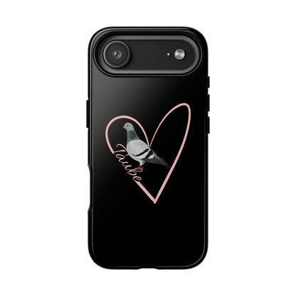 Taube mit Herz Premium Handyhülle – Doppelt Geschützt & Rundum Bedruckt Schwarz
