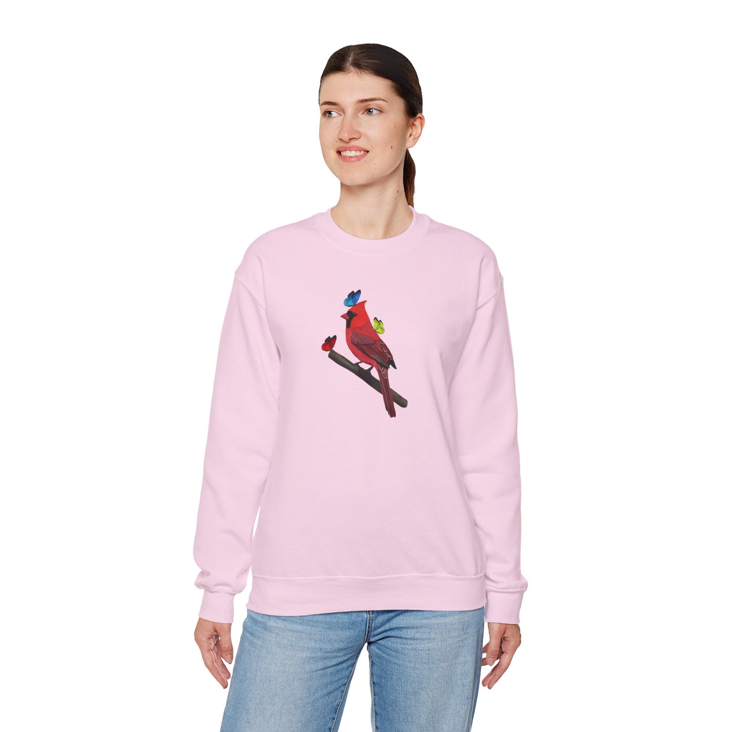 Cardinal with Butterflies Bird Birding & Birdwatching Sweatshirt