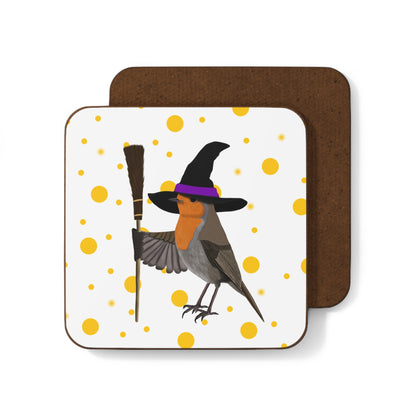 Robin Orange Dots Halloween Bird Hardboard Coaster