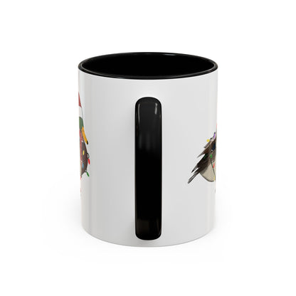 サンタクロースのマガモとフェアリーライトの陶器製バードコーヒーマグ – バードウォッチャーへのカスタムギフト