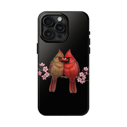 Northern Cardinal with Cherry Blossoms iPhone Case – Premium Tough Phone Cover Black