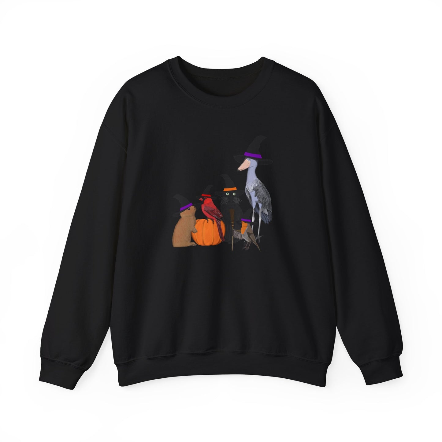 Robin Shoebill Cardinal Rabbit with Cat Happy Halloween Birds Sweatshirt