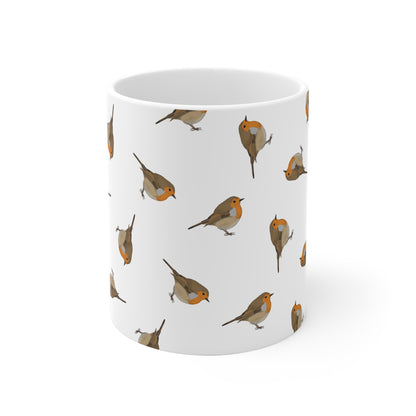 Rotkehlchen Tasse – mit Streumuster | Vogelmotiv Kaffeebecher für Vogelbeobachter & Naturfreunde