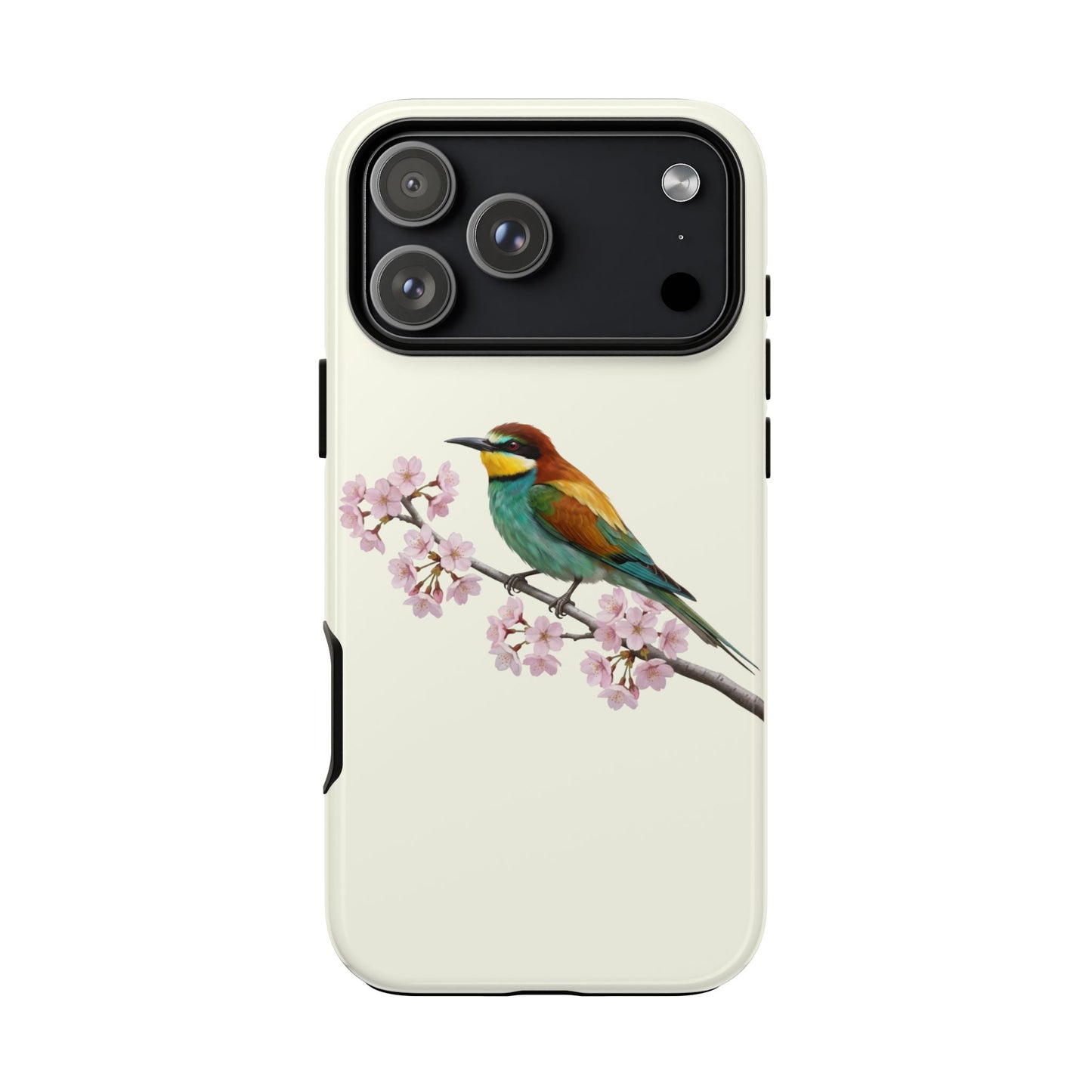 Bienenfresser Handyhülle in Cremeweiß | Florales Kirschblüten Vogel-Motiv für iPhone & Google Pixel
