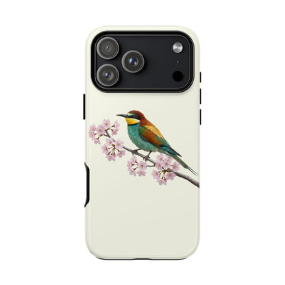 Bienenfresser Handyhülle in Cremeweiß | Florales Kirschblüten Vogel-Motiv für iPhone & Google Pixel