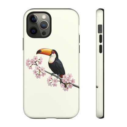 Tukan Handyhülle in – Cremeweiß | Florales Kirschblüten Vogel-Motiv für iPhone & Google Pixel
