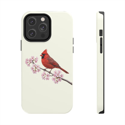 Northern Cardinal & Cherry Blossom Tough iPhone Case Creamy White
