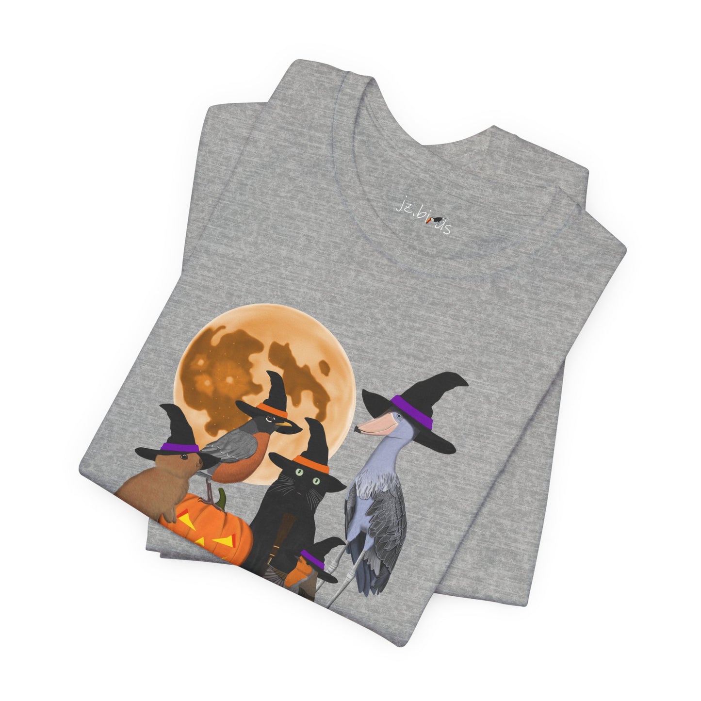 Robin Shoebill with Cat and Bunny Halloween Bird T-Shirt