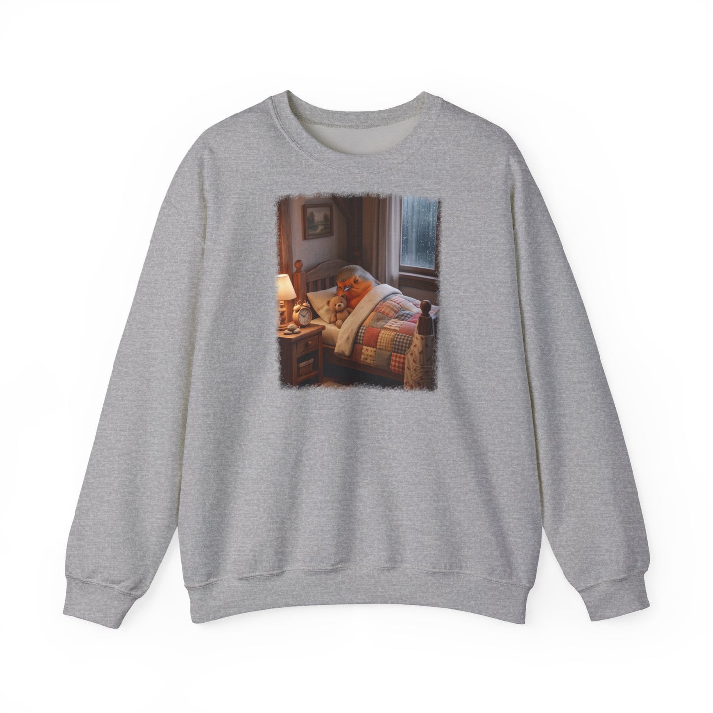 Süßes Rotkehlchen Sweatshirt im Bett mit Teddy | Kuscheliger Vogel Pullover für Langschläfer