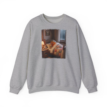Süßes Rotkehlchen Sweatshirt im Bett mit Teddy | Kuscheliger Vogel Pullover für Langschläfer