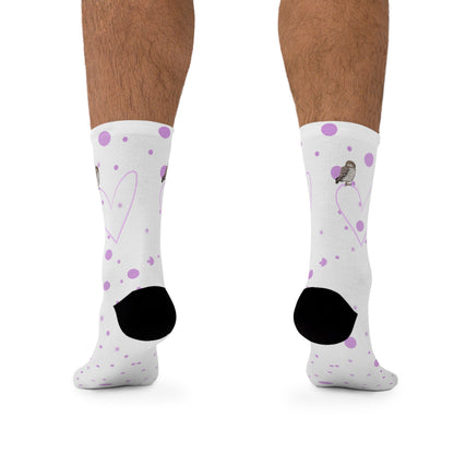 Little Owl Valentine's Day Pink Heart and Dots Bird Socks White